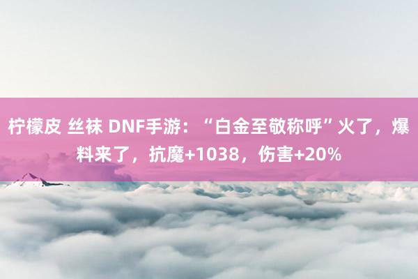 柠檬皮 丝袜 DNF手游：“白金至敬称呼”火了，爆料来了，抗魔+1038，伤害+20%